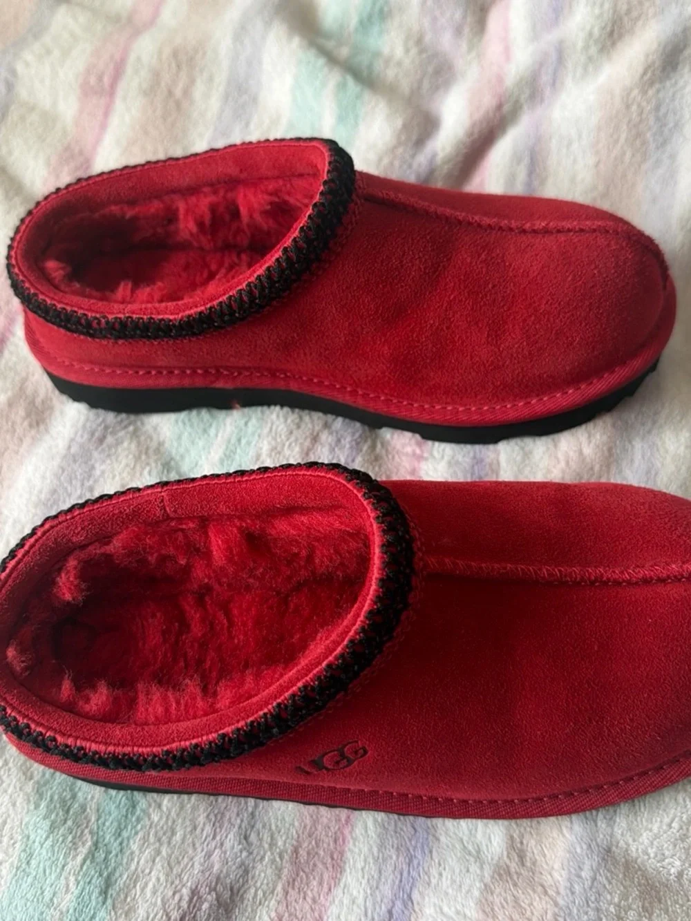 UGG Kids Red Slip-On Suede Clog with Black Sole